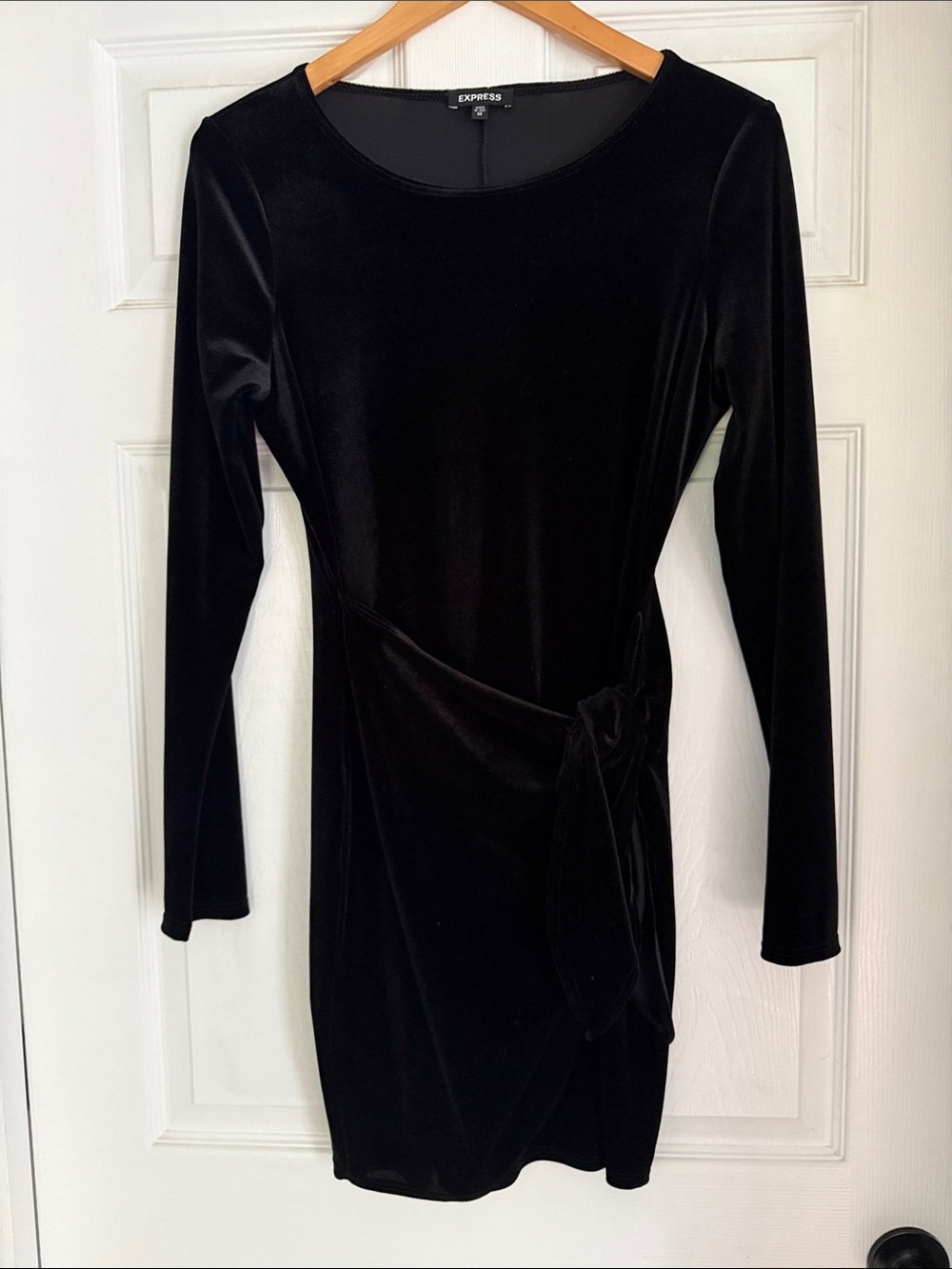Express Black Velvet Long Sleeve Dress with Side Knot